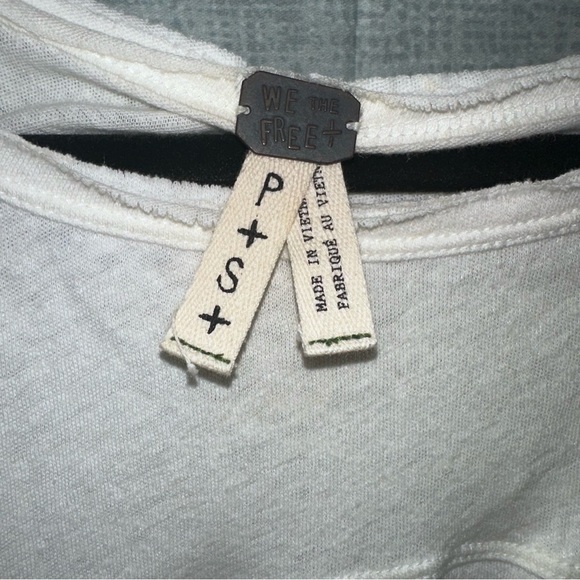 Free people we the free White linen blend cold Shoulder slouchy T-shirt Petite S - Picture 5 of 8